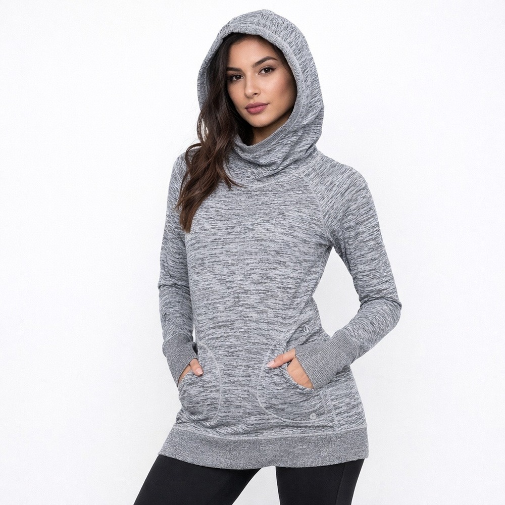 90 Degree by Reflex Hoodie Size M Womens Gray Space Dye Longline Athleisure